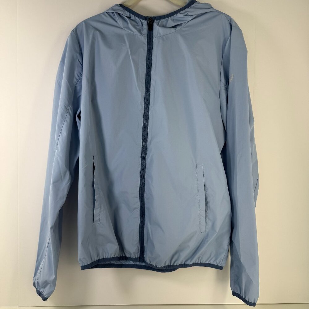 ASICS Lightweight Hooded Windbreaker Jacket – Women’s Medium – Light Blue